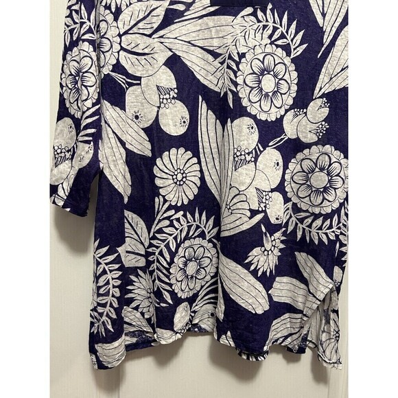 Coldwater Creek Linen Top Women’s Large Indigo Blue White Bali Floral Top Shirt - Picture 4 of 16